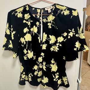 Nordstrom Open Edit Black and Yellow Floral Dress with Keyhole Neck